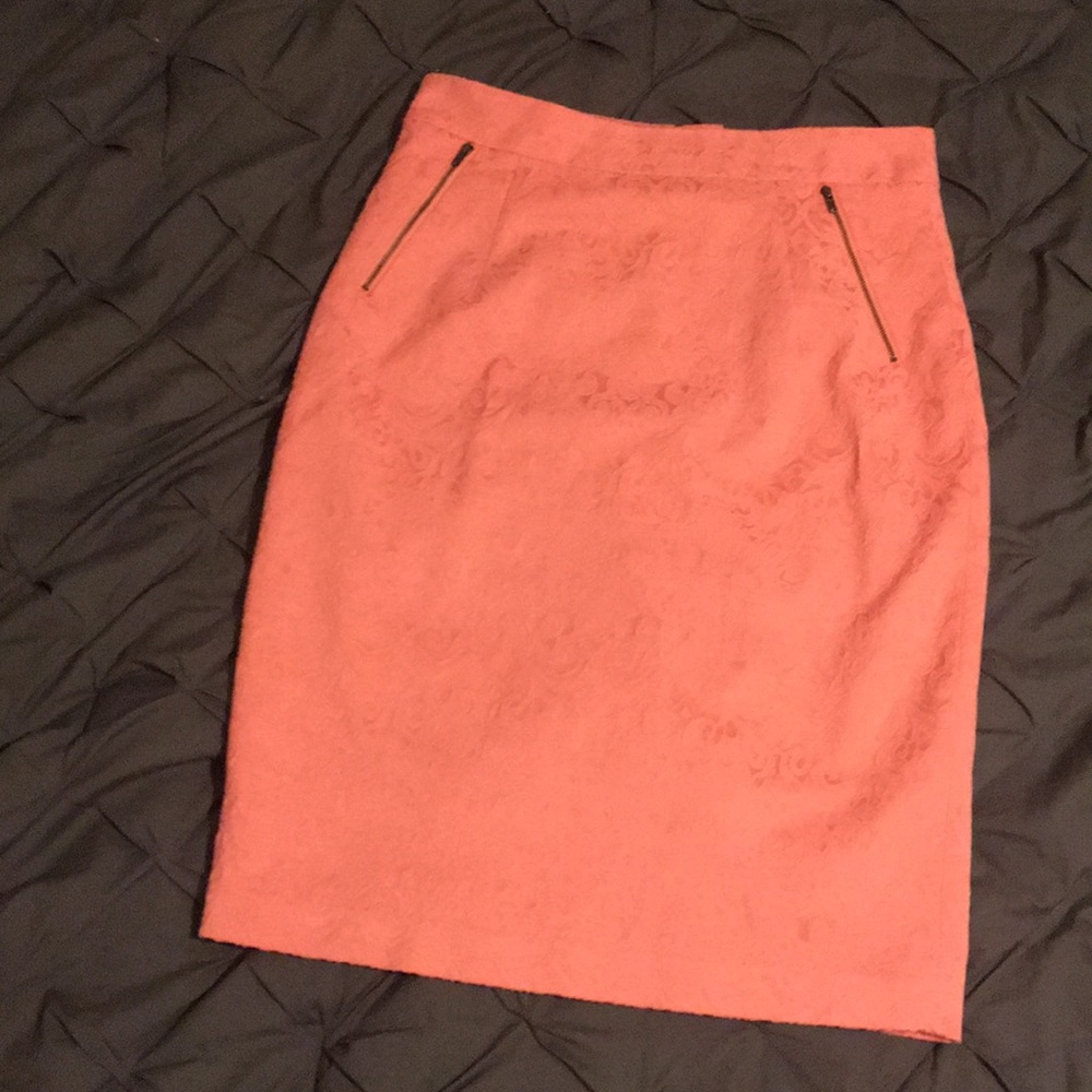 Pink lace pencil skirt